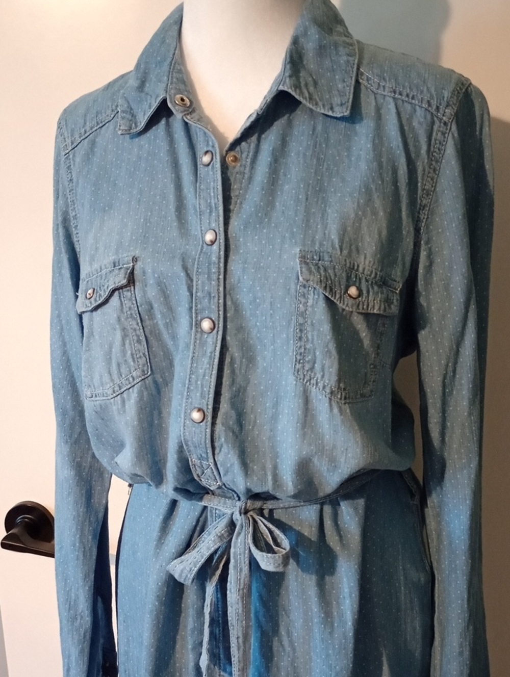 Sonoma Chambray Cotton Shirt Dress with Belt Size Medium - Picture 6 of 15